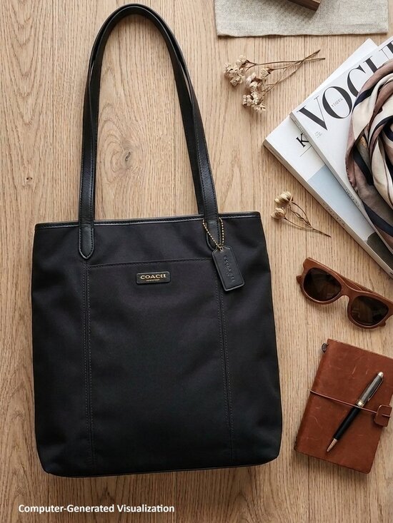 Coach Handbags - Vintage Coach Large Tote Bag 6217 - Black Neoprene with Leather Trim